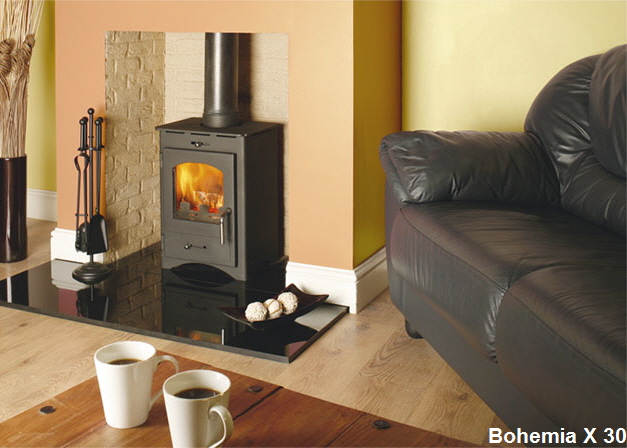 Bohemia X30 Defra approved wood burning stove click to see it burning